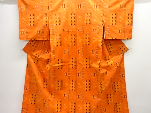 幾何学模様織出し手織り紬着物